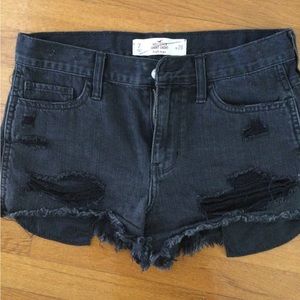 Hollister black short-short denim short with rips, size W28, 7